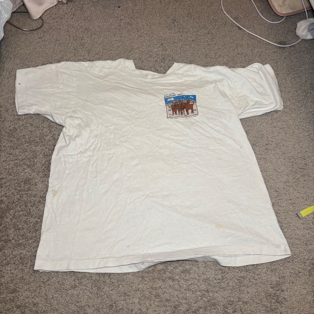 Vintage 1990 Texas Tech KalfFry T Shirt XL Fruit of the Loom Single Stitch White